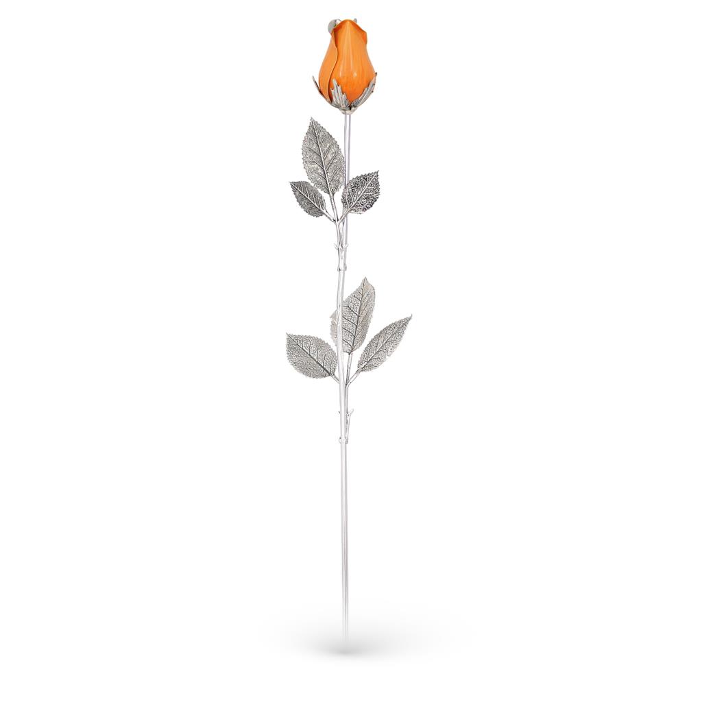 Rosa arancio soprammobile in argento e smalto 48cm - GI.RO’ART