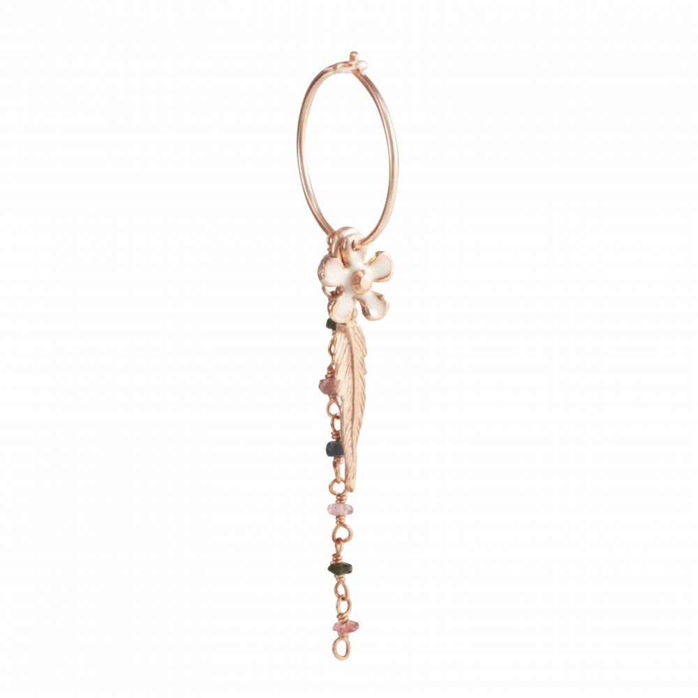 Orecchino pendente argento con fiore e piuma