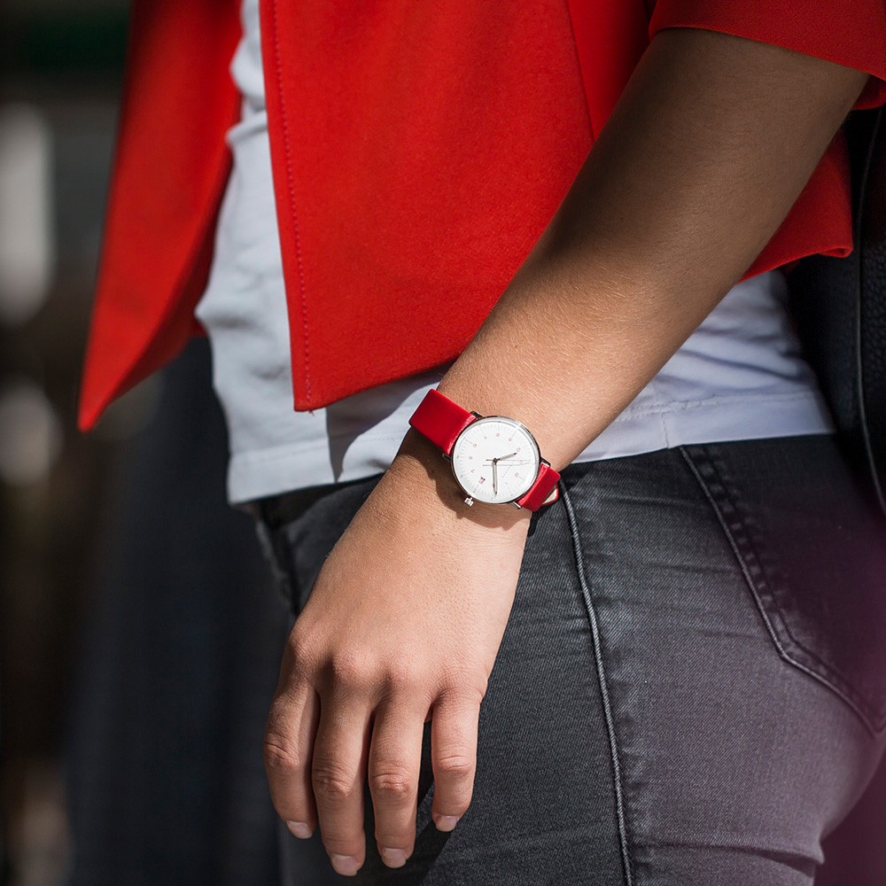 Junghans max bill Damen 47-4541.02 Bianco-Rosso 32,7 mm - JUNGHANS