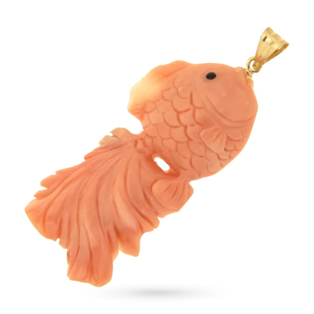 Ciondolo pesce tropicale in corallo e oro giallo 18kt - LUSSO ITALIANO