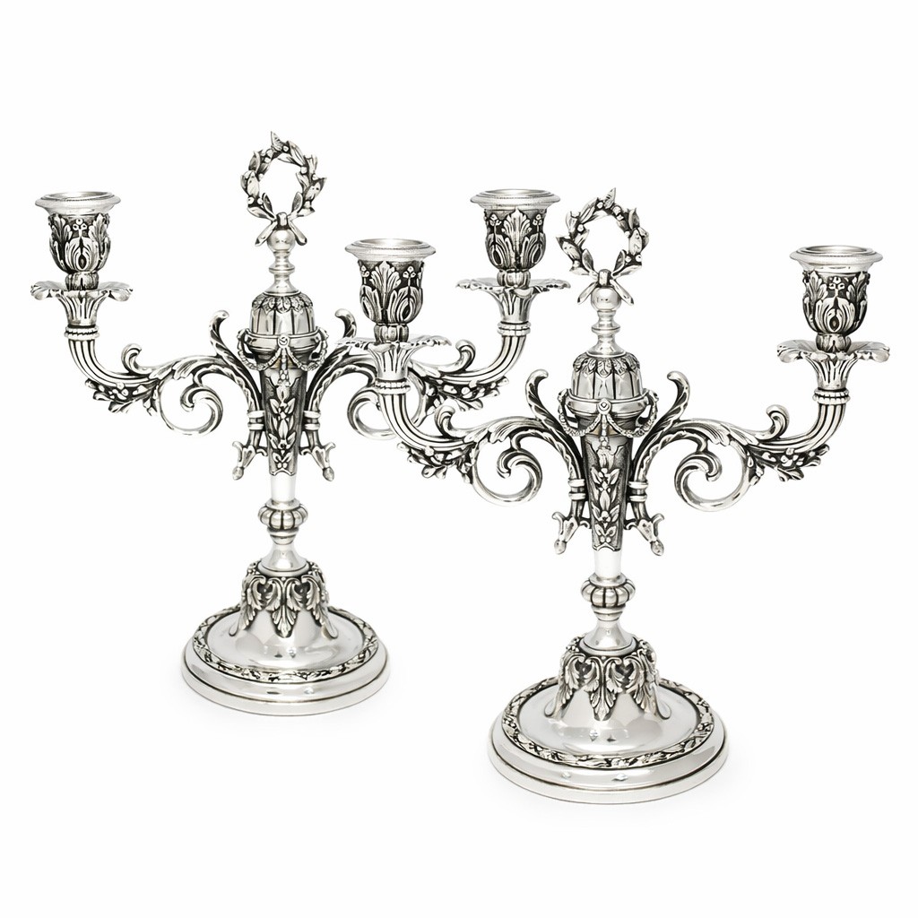 Coppia di candelabri d&rsquo;epoca anni &rsquo;30 in argento 800, Fassi Arno - 