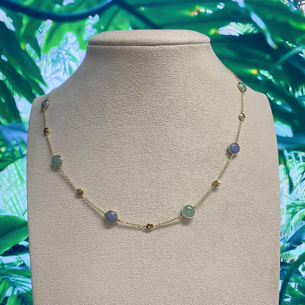  Collana girocollo oro giallo quarzi verdi azzurri 45cm - LUSSO ITALIANO