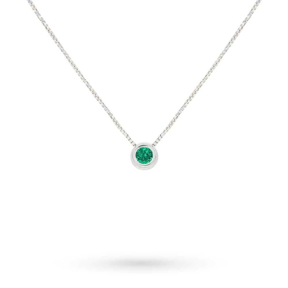 Solitaire necklace with emerald 18kt white gold - QUAGLIA