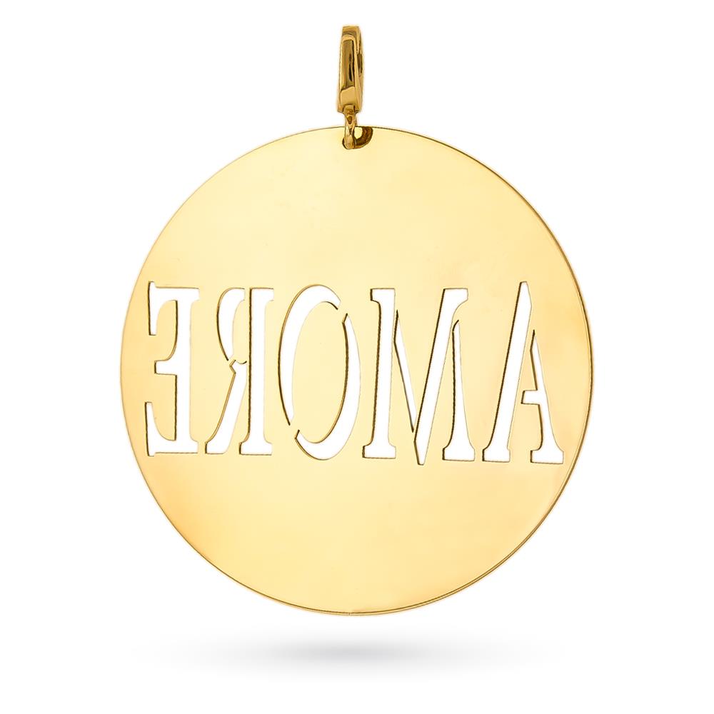Ciondolo disco AMORE traforato oro giallo 18kt &Oslash;45mm - LUSSO ITALIANO