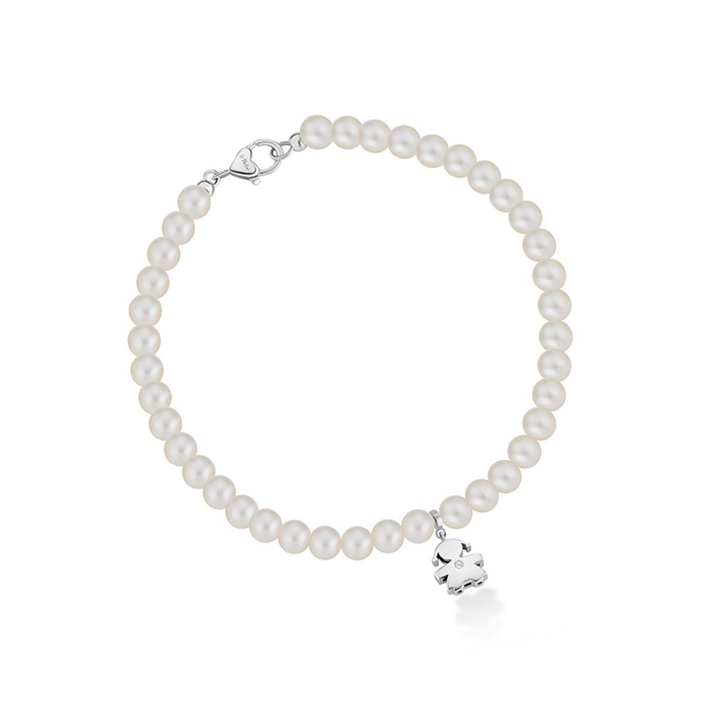 Bracelet 4,5-5 mm pearls girl 9 kt white gold diamond - LE BEBE