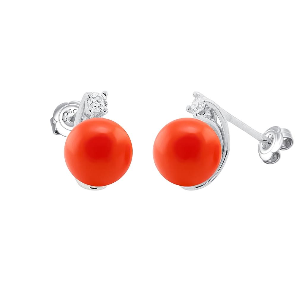 Earrings with Mediterranean red coral Ø 7mm and diamonds - COSCIA
