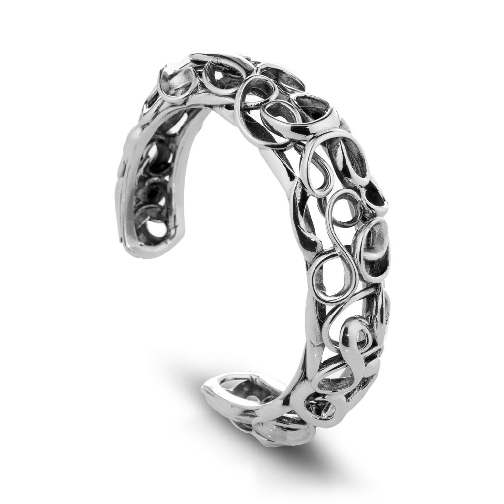 Bangle bracelet in 925 sterling silver with embroidery - MARESCA OFFICINE ORAFE
