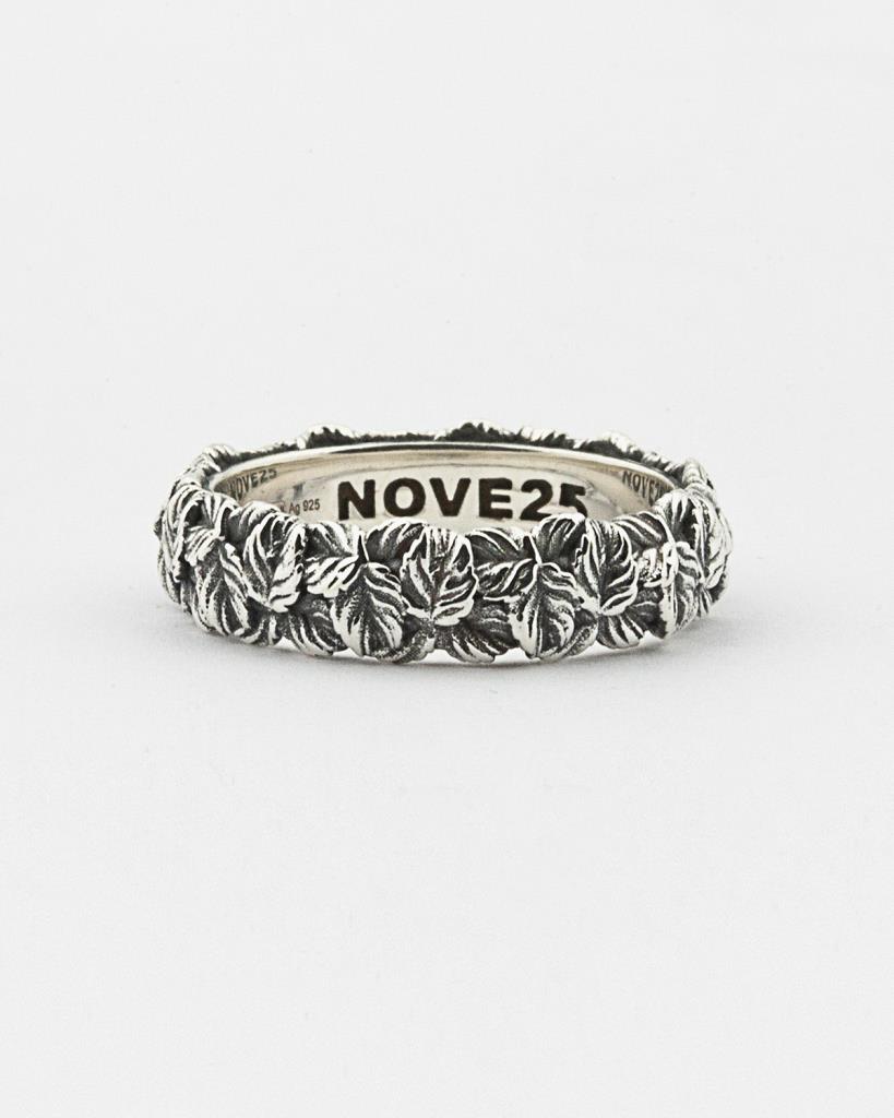 Nove25 polished burnished silver leaf ring Size 14 - NOVE25