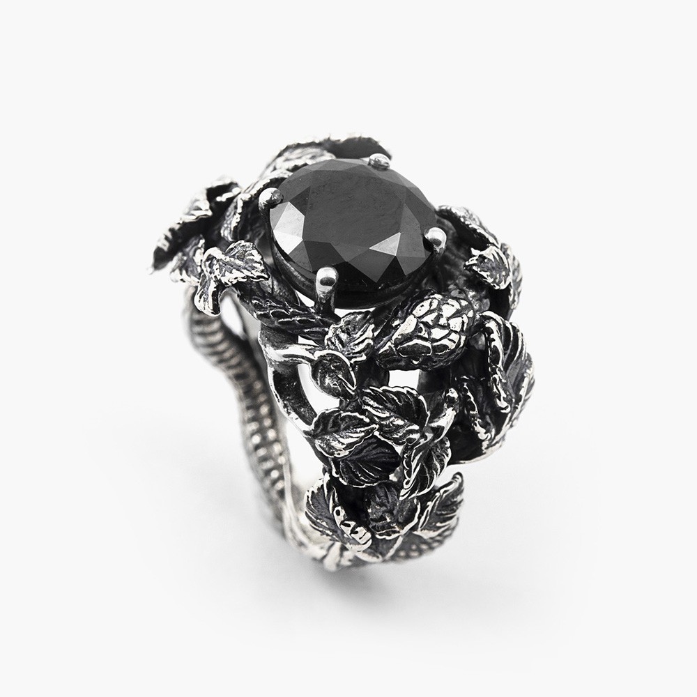  Nove25 polished burnished silver black zircon solitaire ring - NOVE25