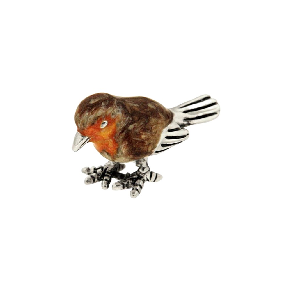 Soprammobile pettirosso in argento 925 smaltato