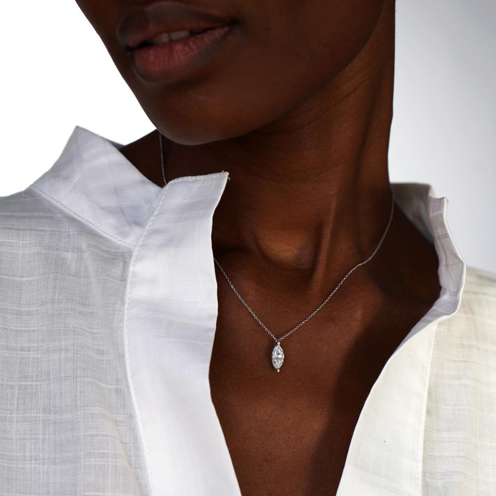  Girocollo oro bianco con diamante marquise 2 Carati Lab-Grown - AMA
