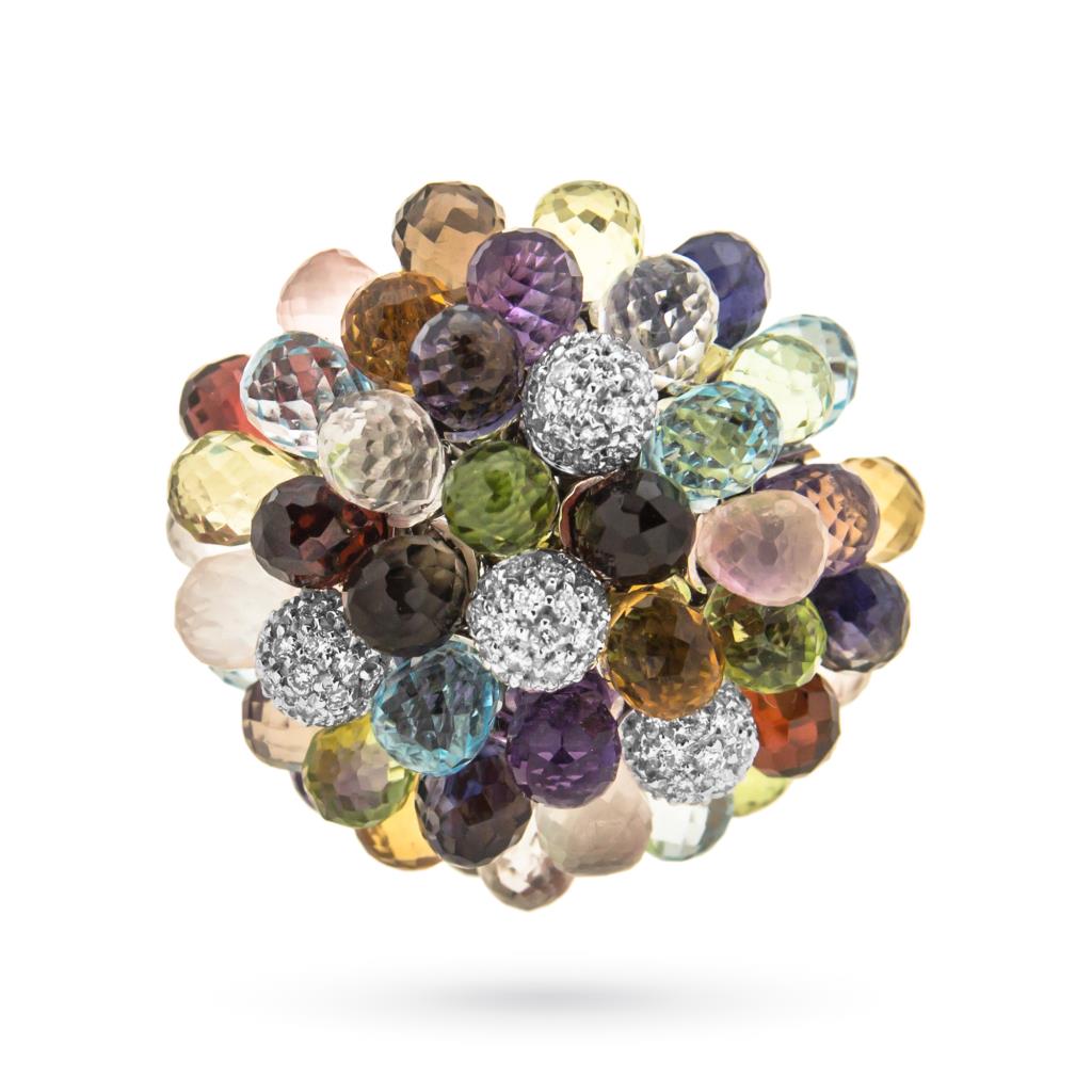  18kt white gold flower ring with topazes and diamonds - ORO TREND