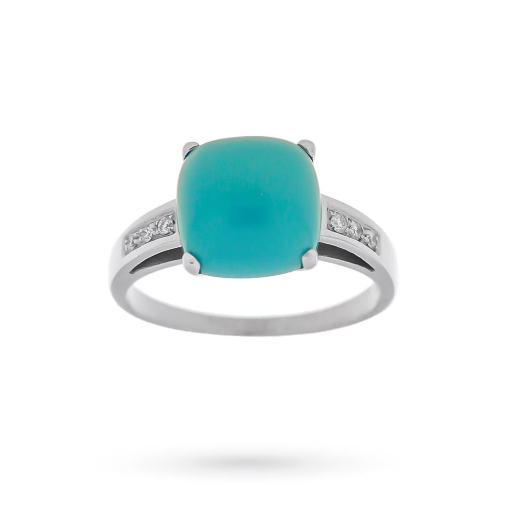 Anello oro bianco cuscino turchese diamanti - LUSSO ITALIANO