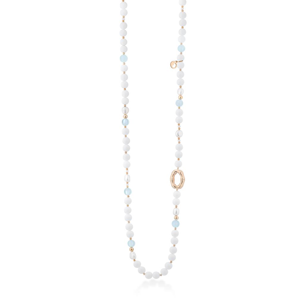Collana in argento rosa 925 con agata perle e acquamarina - LELUNE