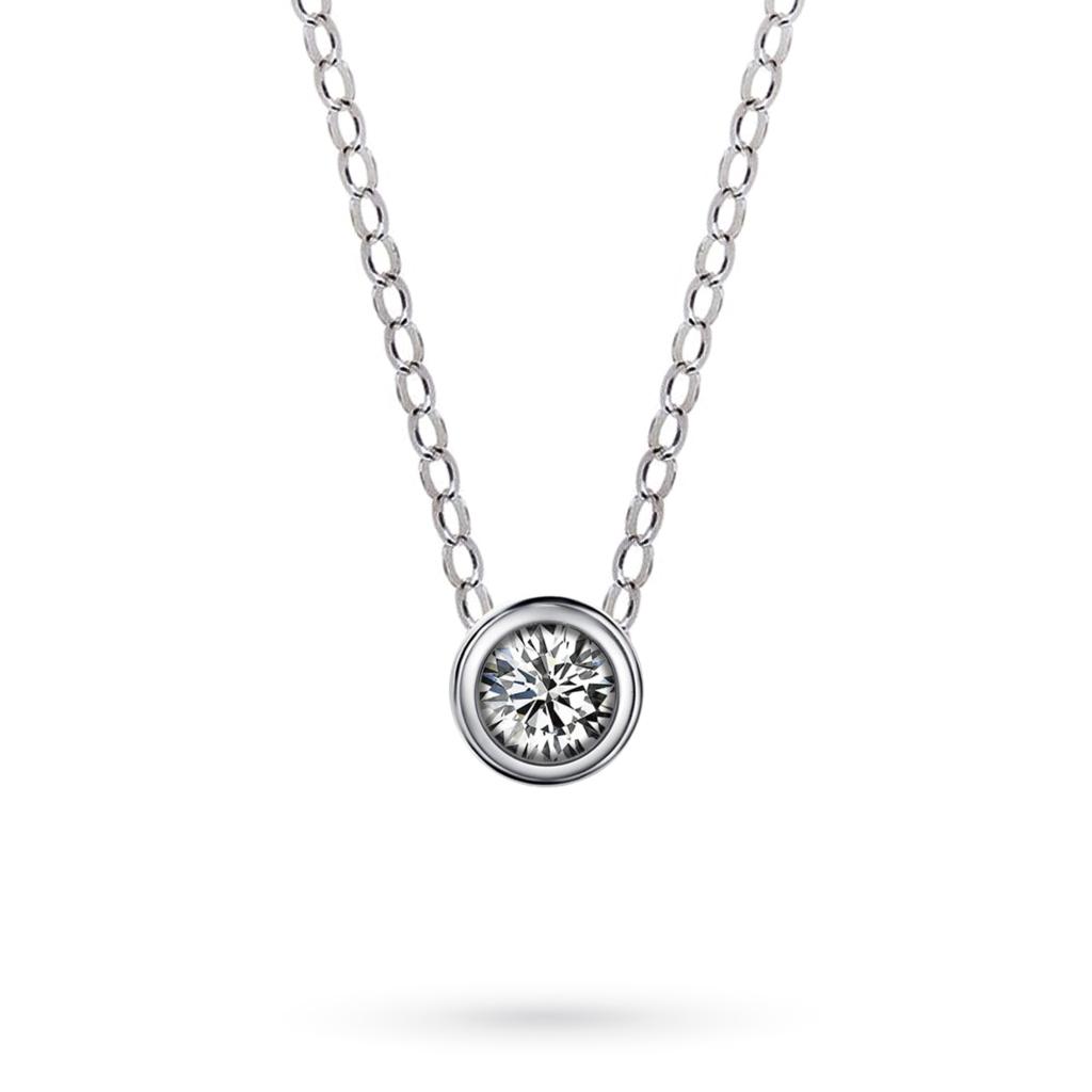 Solitaire necklace with diamond 0,01ct in 18kt white gold - CICALA