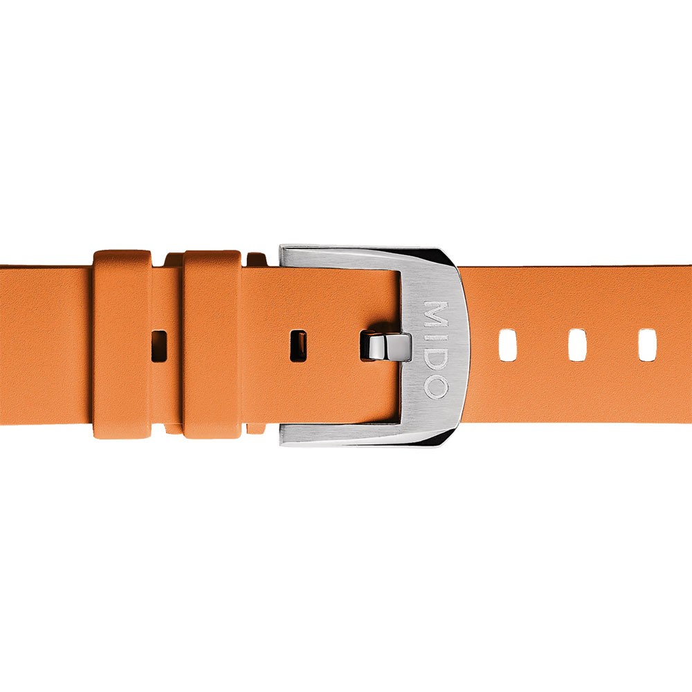 Cinturino arancione e fibbia originale in acciaio MIDO
