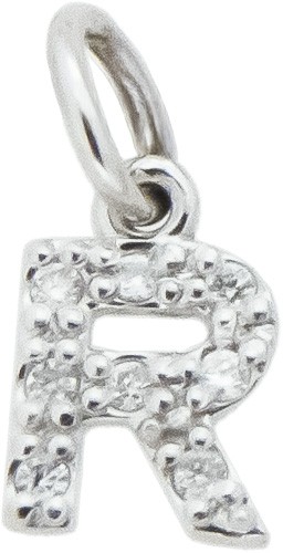 Ciondolo iniziale R stampatello h 5,30mm oro bianco diamanti - CICALA