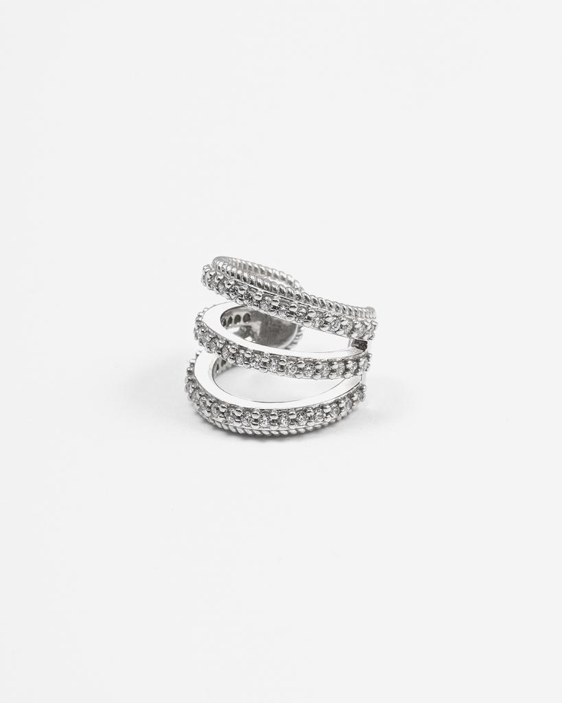Earring with 3 rings in rhodium-plated polished 925 silver - NOVE25