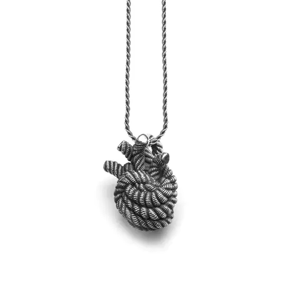 Anatomical heart rope necklace C040 polished burnished 925 silver - NOVE25