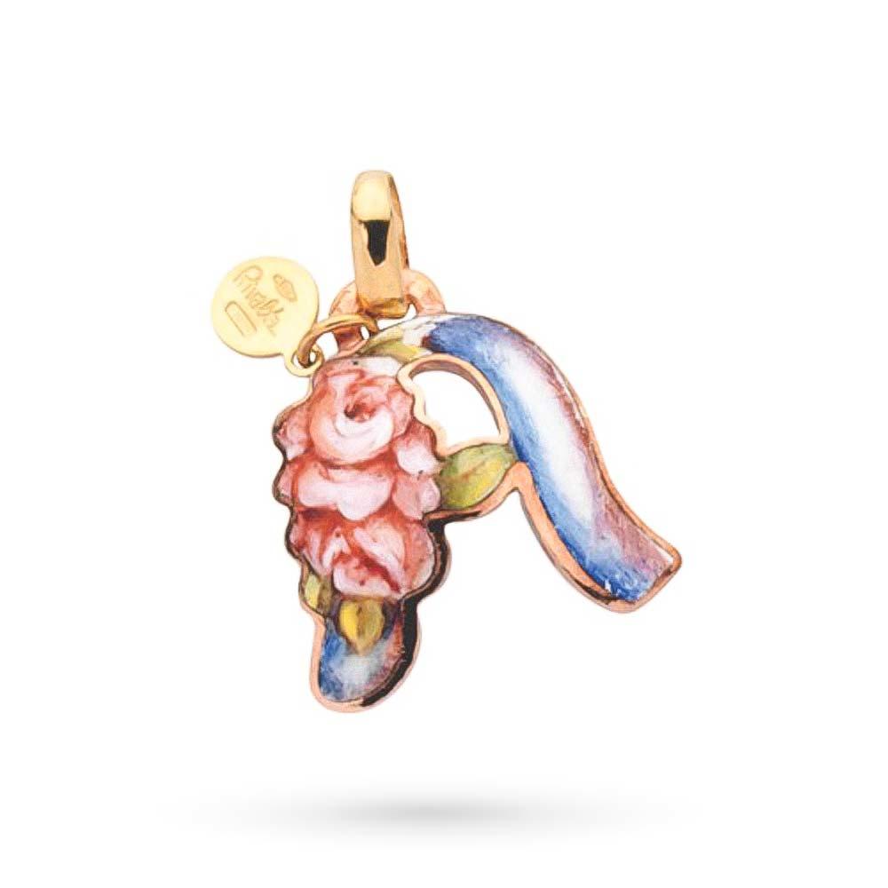 Pendant letter A Gabriella Rivalta enameled Roses - GABRIELLA RIVALTA