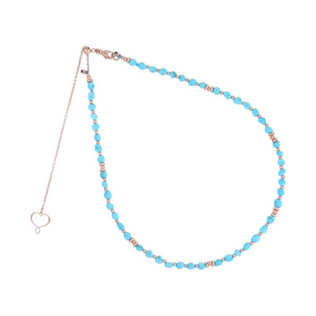 Collana con pietre di turchese e argento rosa