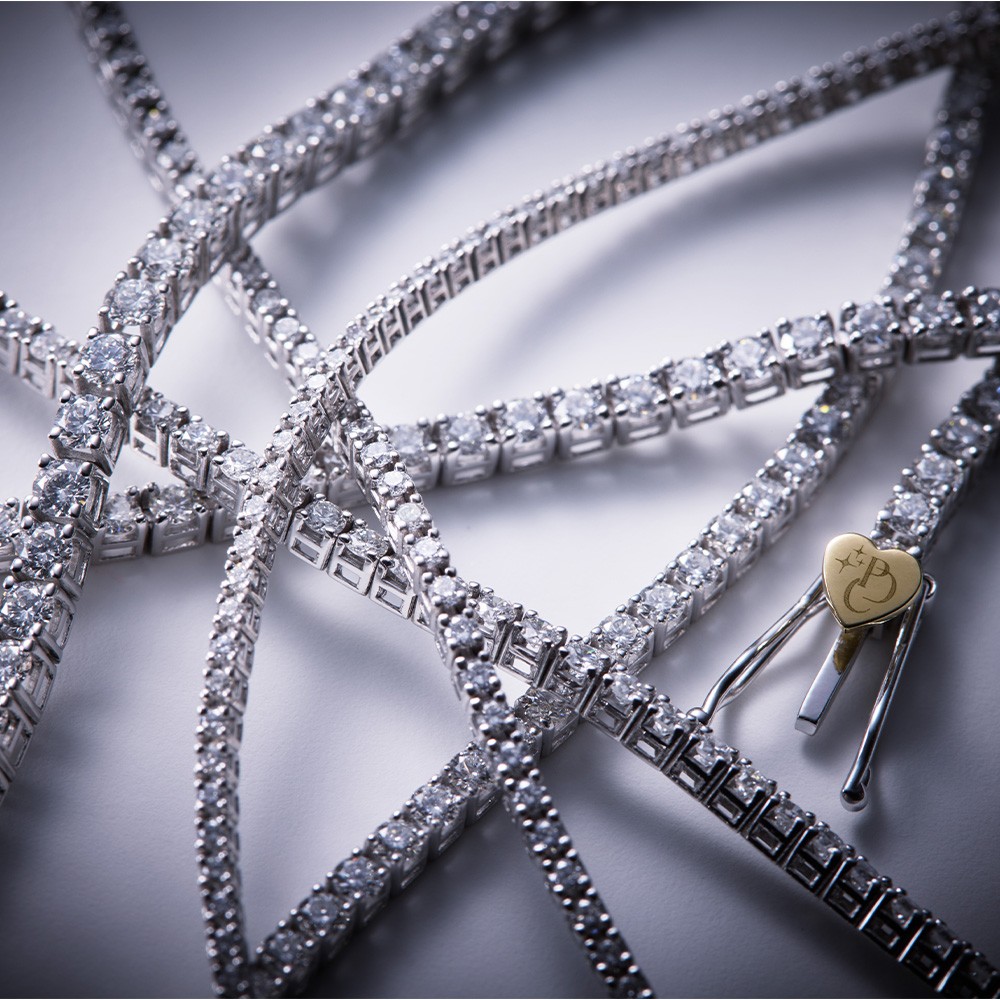  Bracciale tennis oro bianco cuore dorato Diamanti 17 cm - PER DIRTI CHE