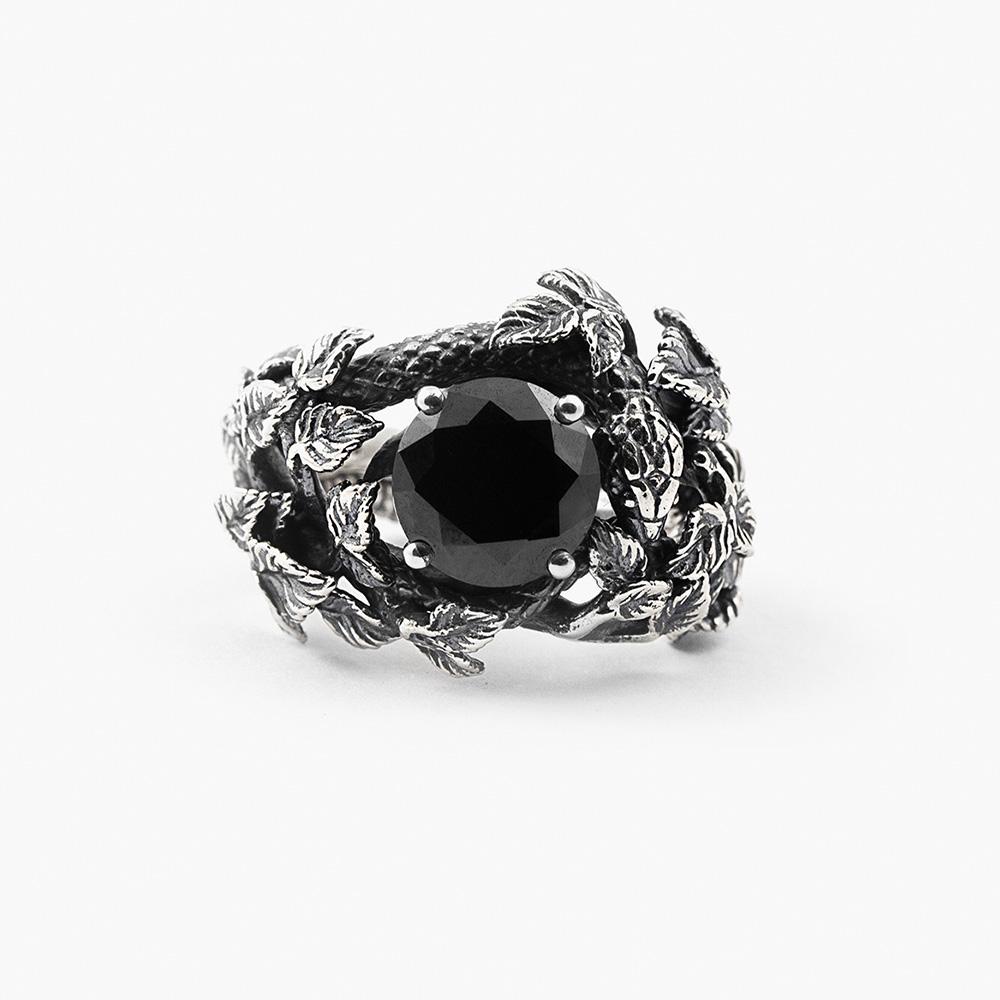 Anello solitario zircone nero argento brunito lucido Nove25 - NOVE25