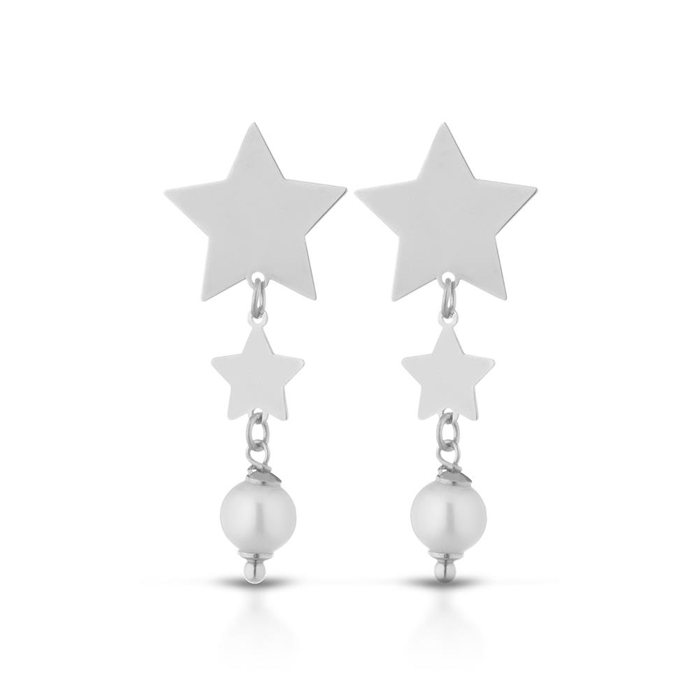 Orecchini pendenti perla fresh water 2 stelle argento - GLAMOUR