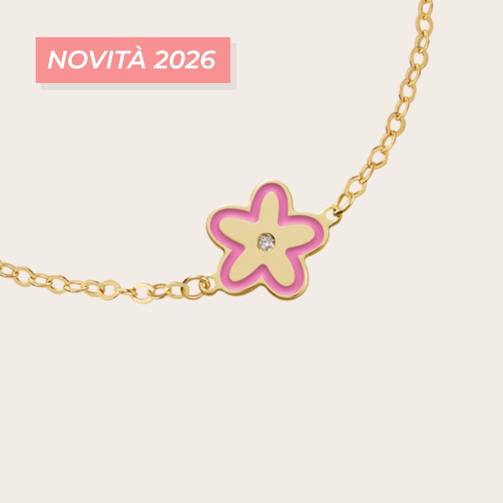 Bracciale leBebe PMG212 Lucciole Fiorellino smaltato rosa e diamante - LE BEBE