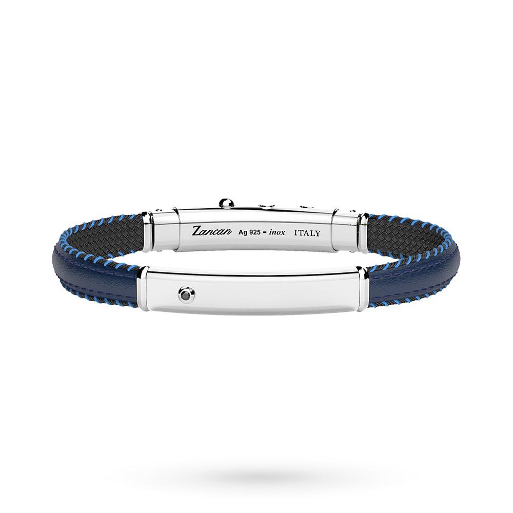 ZANCAN ESB294-BL silver blue leather bracelet - ZANCAN