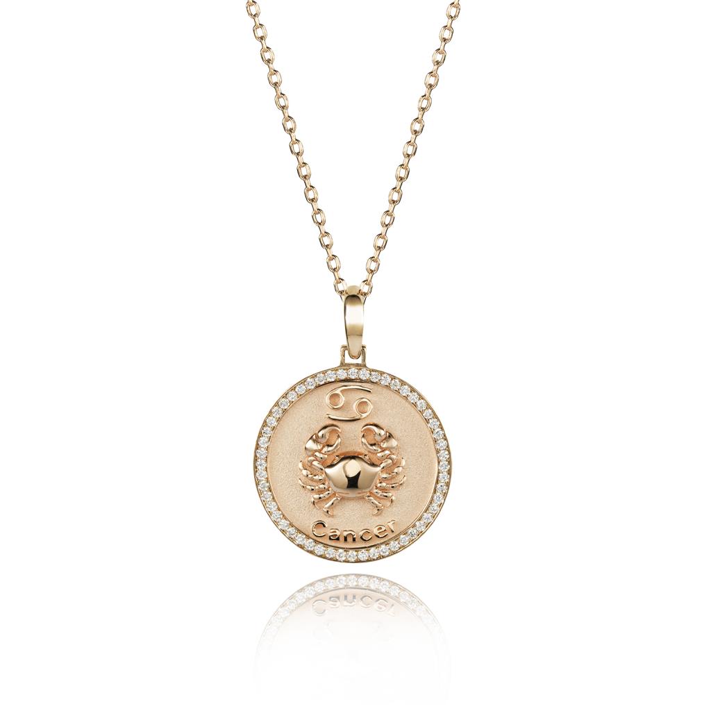 Cancer zodiac sign gold and diamond medal necklace - RF JEWELS