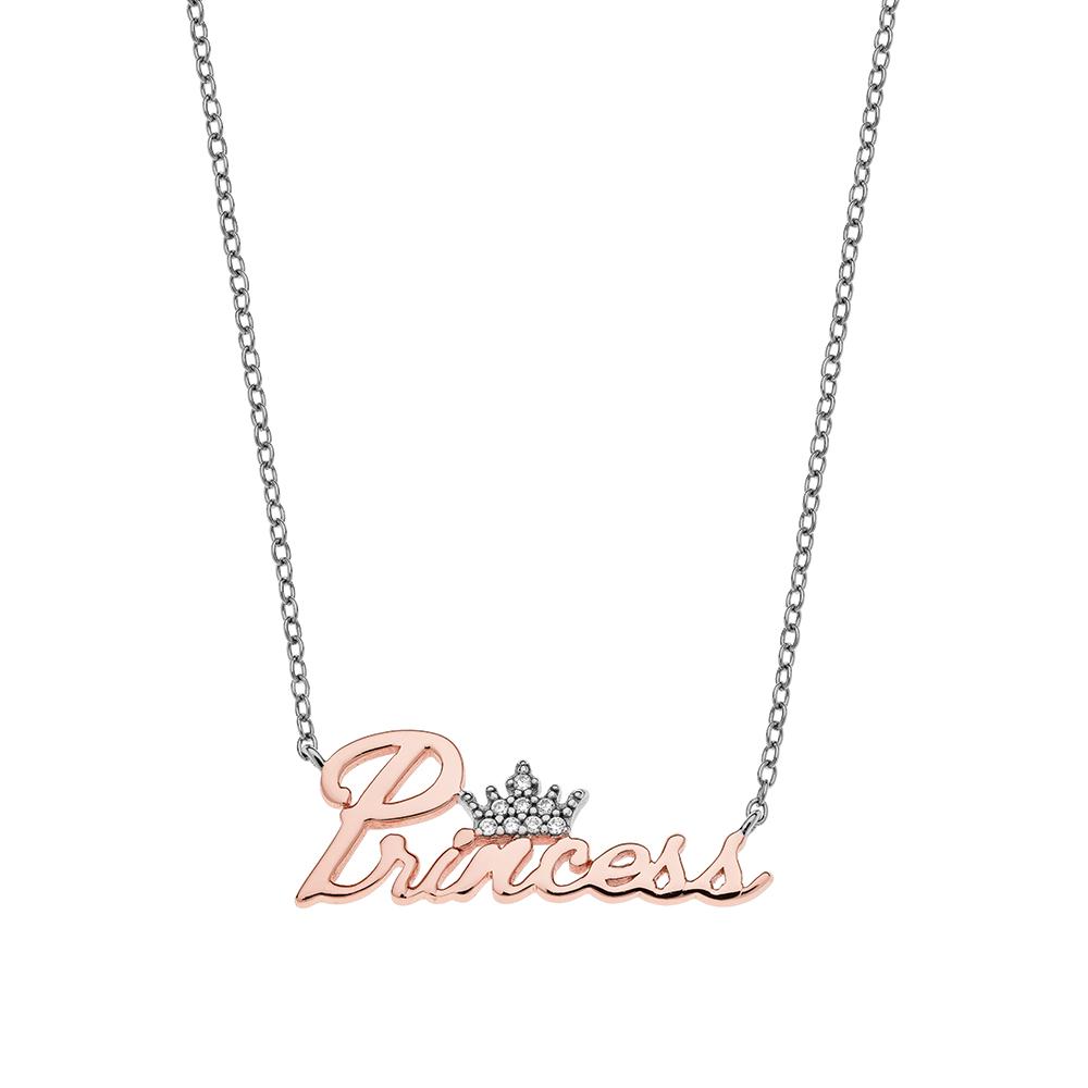 Disney Princess written crown white crystal children's necklace - DISNEY