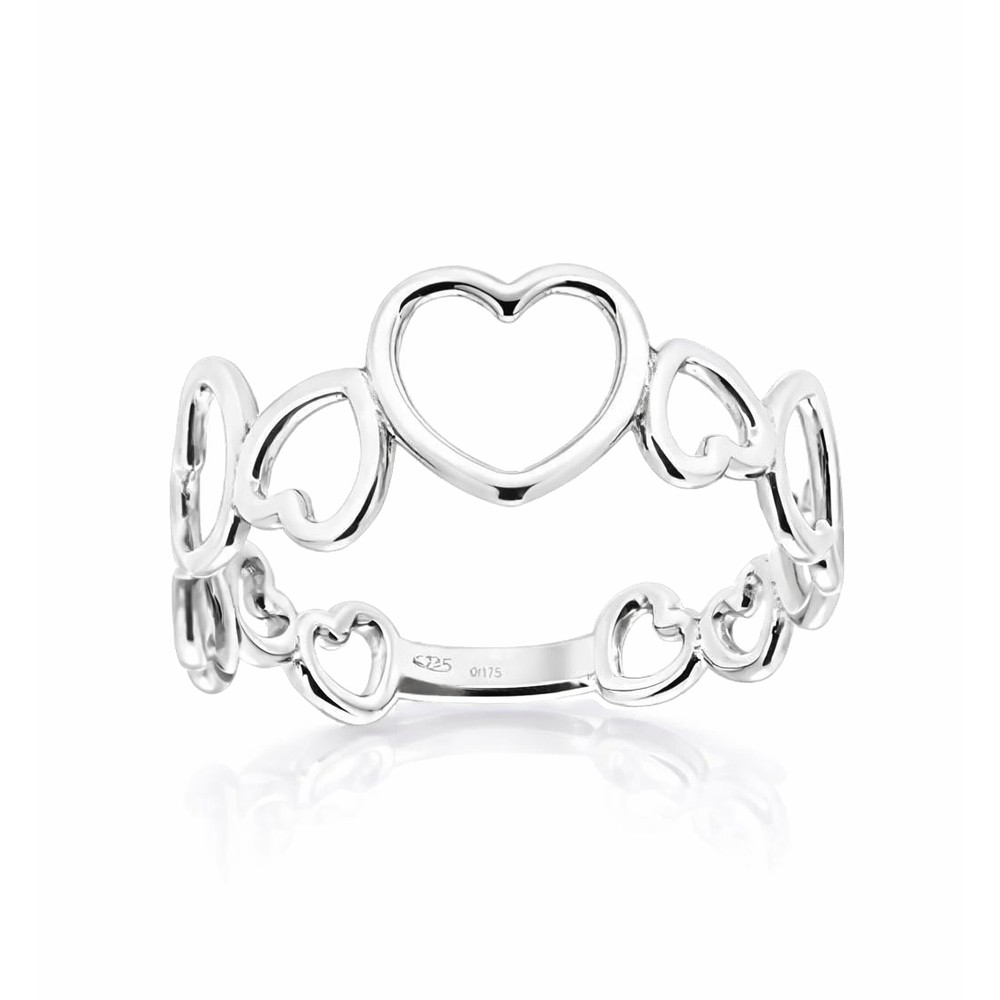 Anello con fila di cuori in oro bianco