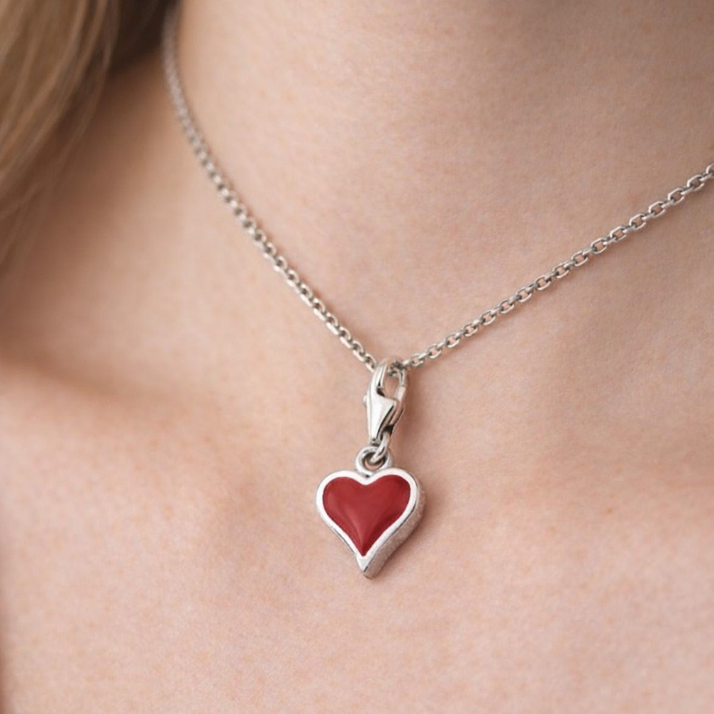 Cuore ciondolo argento smalto rosso con moschettone - SATURNO