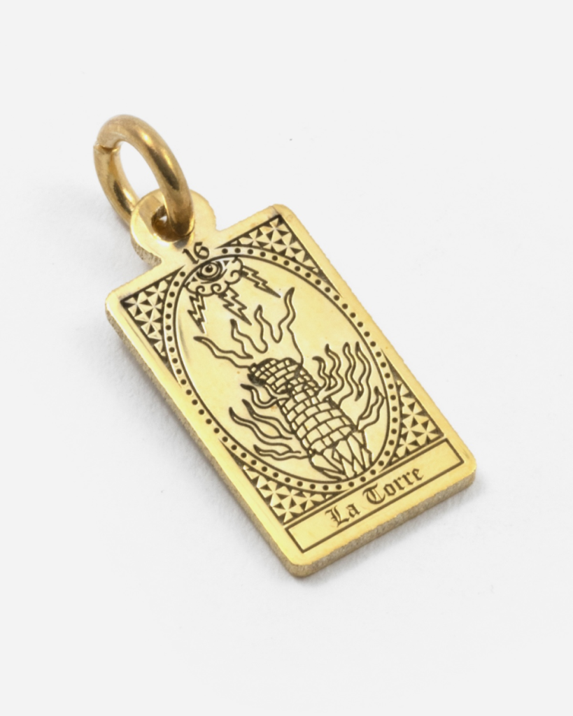 Ciondolo Carta Tarocchi La Torre in argento dorato Grande