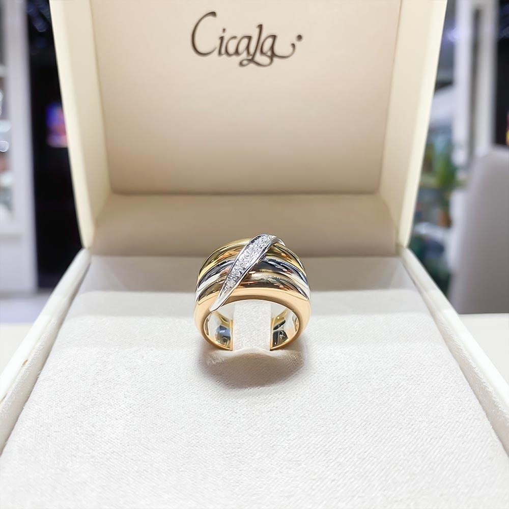  Large gold tricolor band with 0,15ct diamond line - GIORGIO VISCONTI