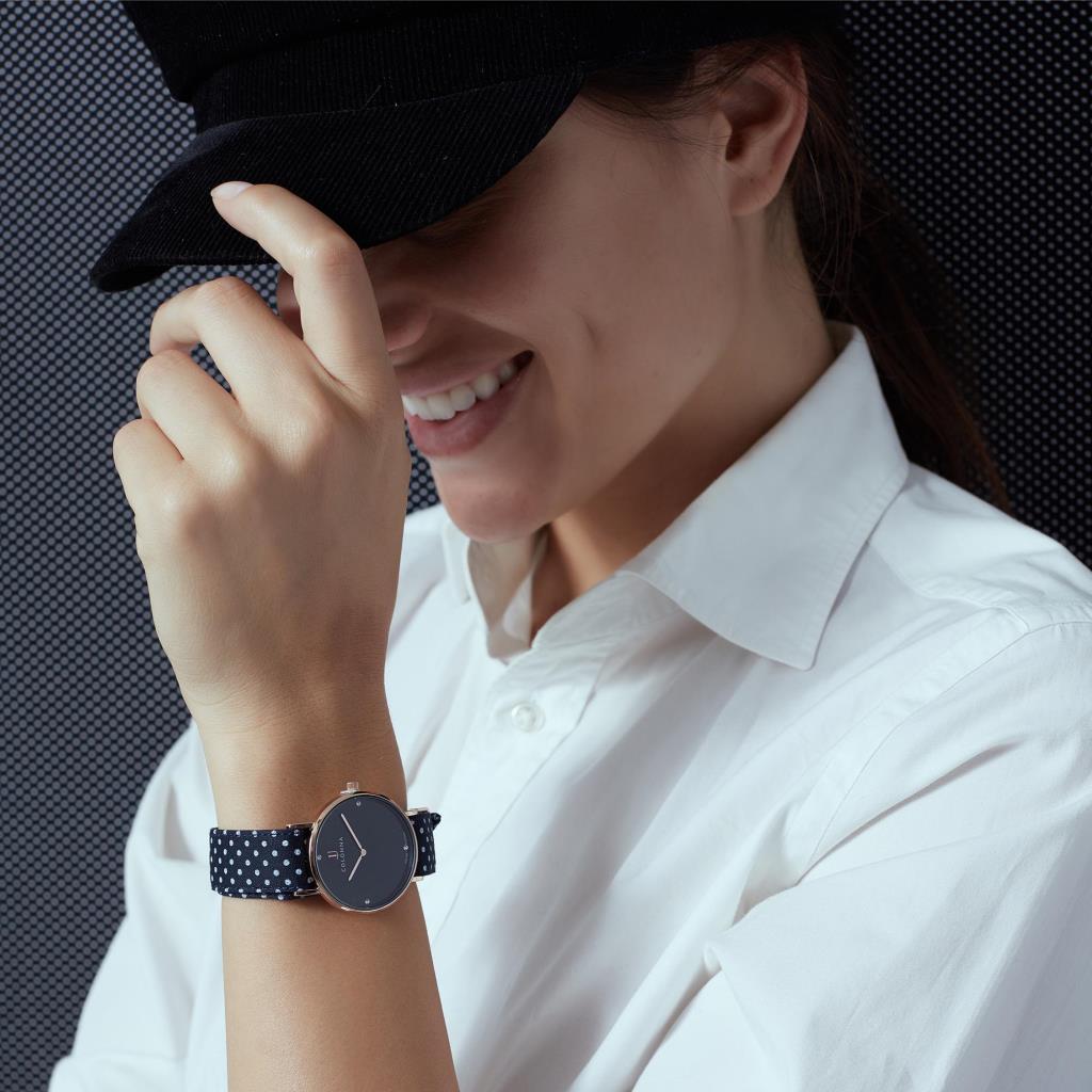  Cinturino per orologi 16mm Colonna Nero Pois Bianco - 