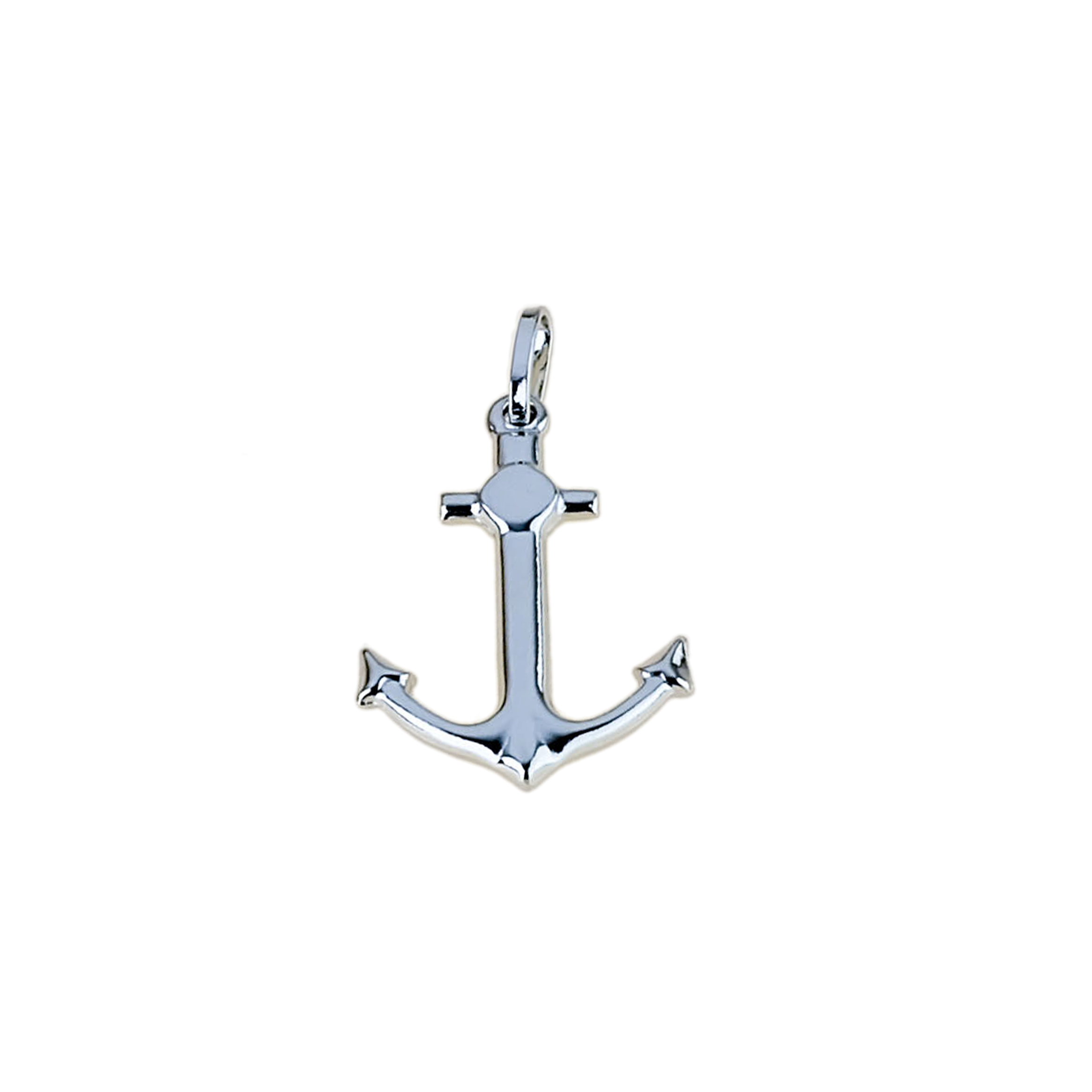 Ciondolo in oro bianco a forma di ancora lucida