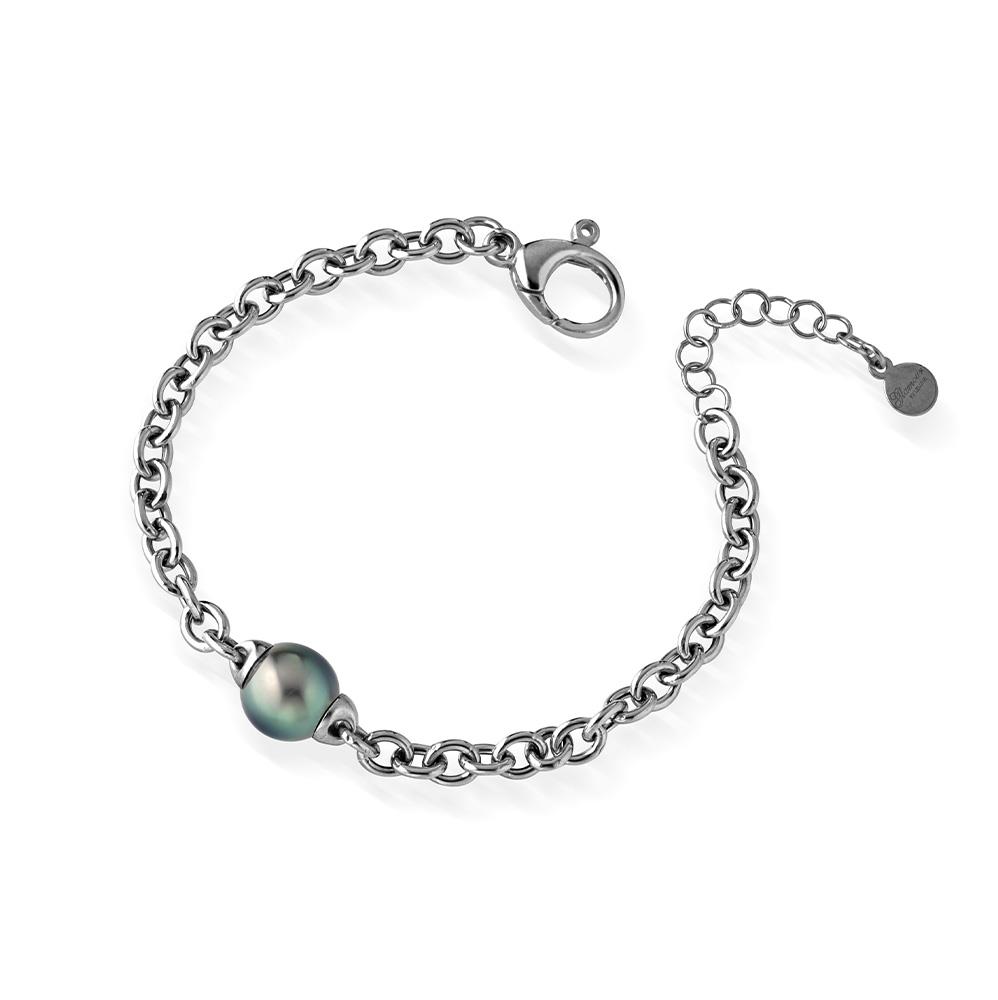 Bracciale rolo argento bianco brunito perla Tahiti 17cm - GLAMOUR