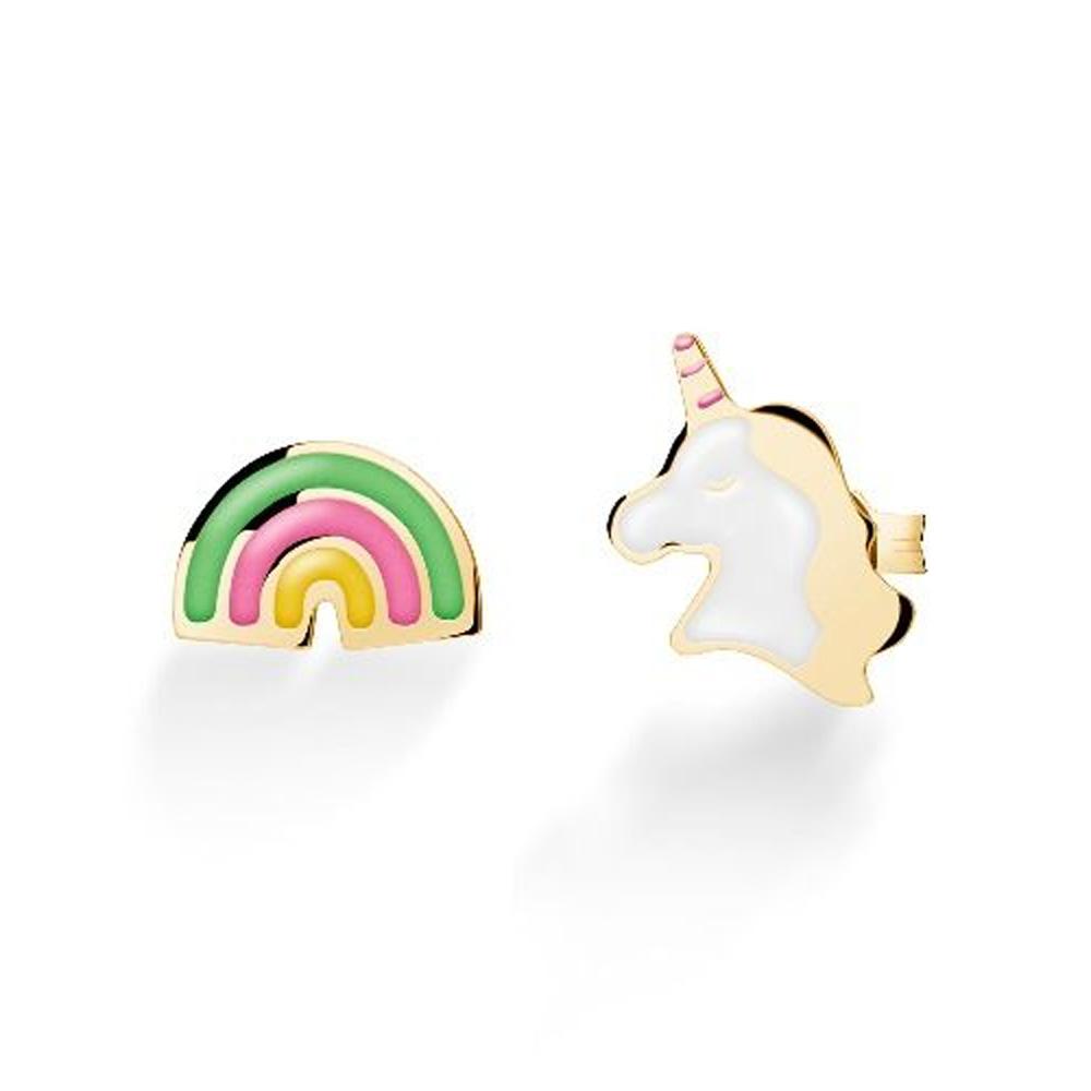 leBebe PMG058 Primegioie Rainbow Unicorn earrings 9kt yellow gold - LE BEBE