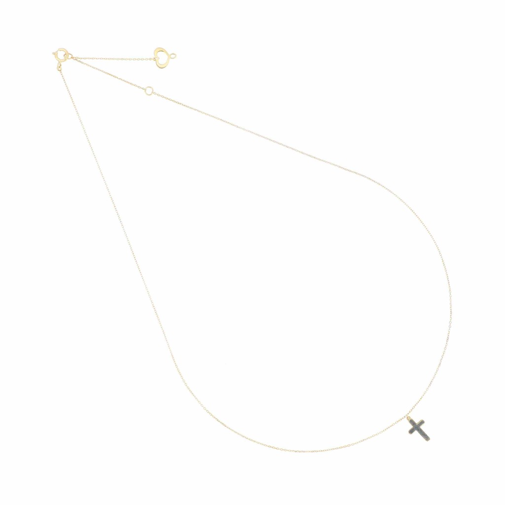 Girocollo Maman et Sophie oro giallo croce pendente polvere di diamanti blu 10x5 mm - MAMAN ET SOPHIE