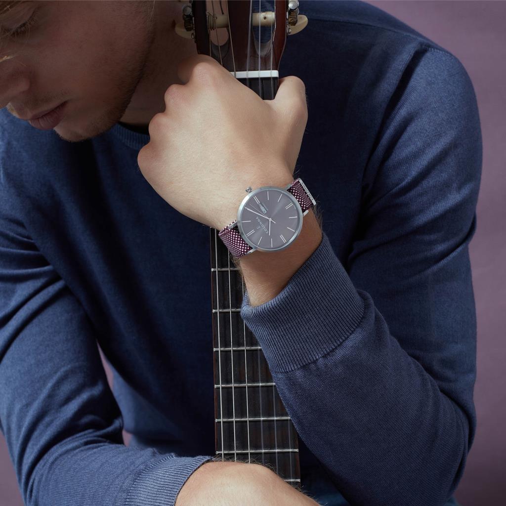  Watch strap 18mm Bordeaux White Polka Dots - 