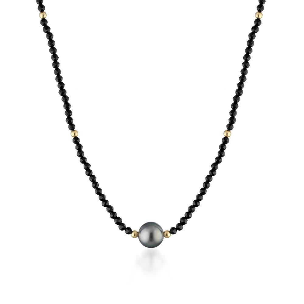 Black spinel necklace in rod-finished silver with Tahiti pearl - GLAMOUR