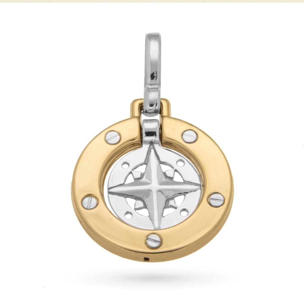 Wind rose charm in 18kt yellow and white gold Ø 2 cm - CICALA