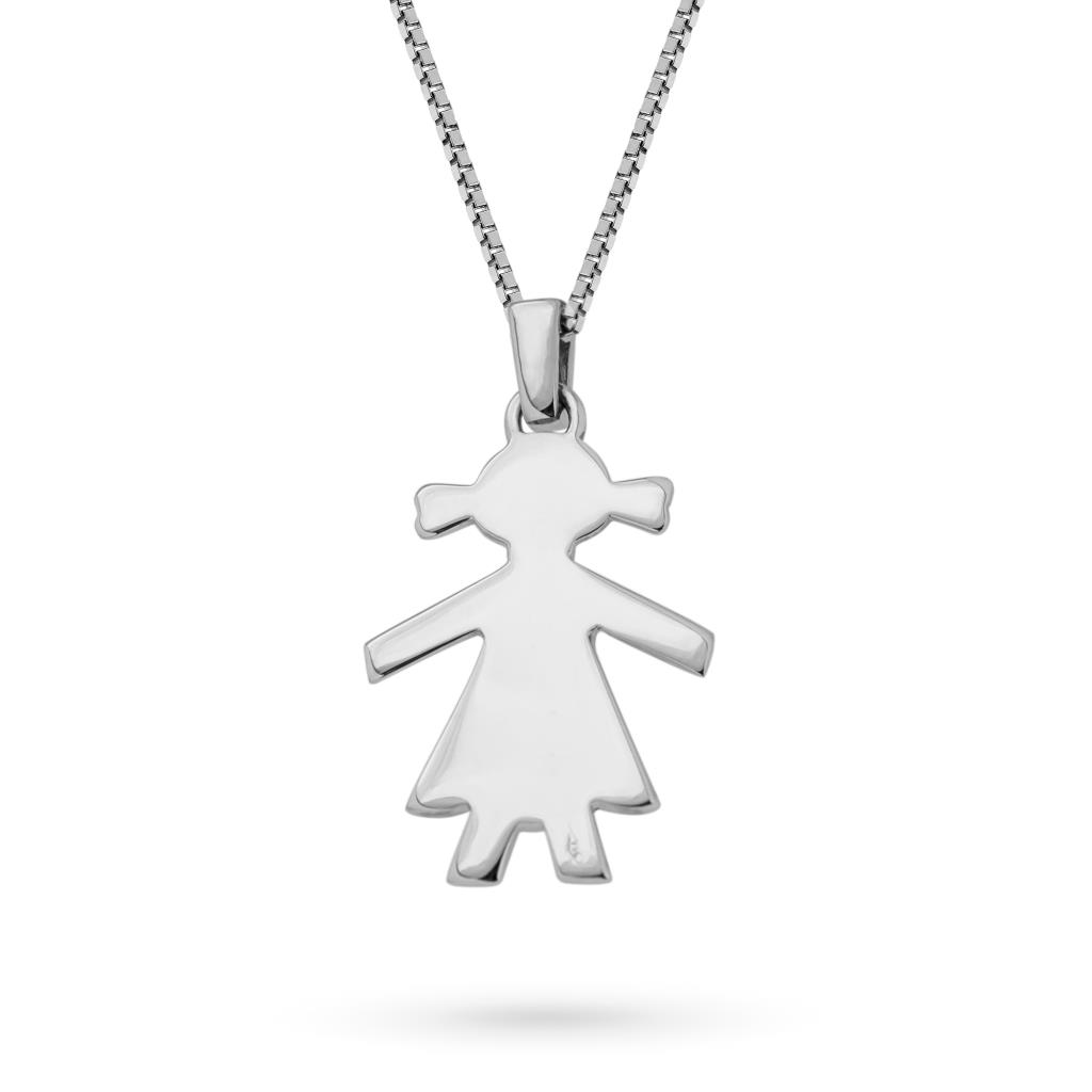 Girocollo oro bianco ciondolo bimba brillanti - LUSSO ITALIANO