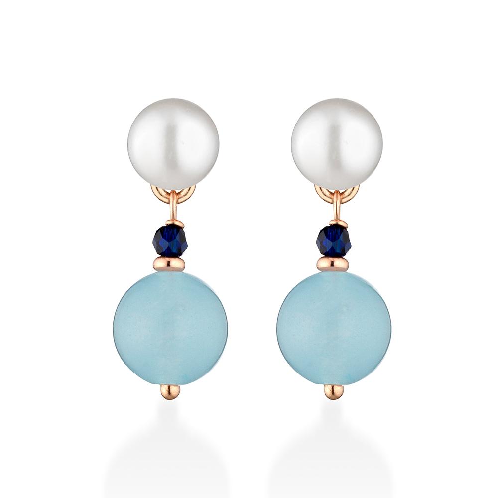 Orecchini perle acqua dolce argento rosa spinello blu giada azzurra - GLAMOUR