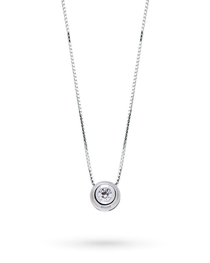 18kt white gold round solitaire necklace with diamond 0,05ct G VS - CICALA