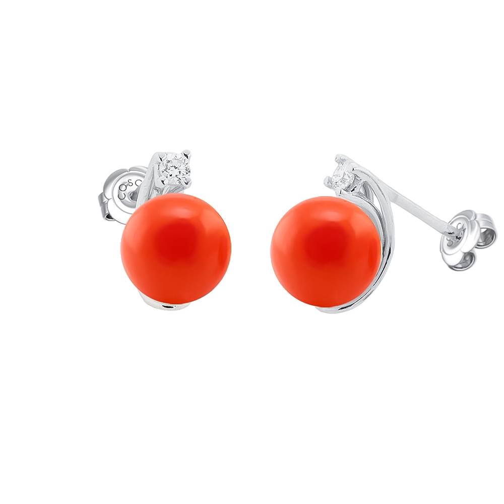 Orecchini con corallo rosso mediterraneo Ø 6mm e diamanti - COSCIA