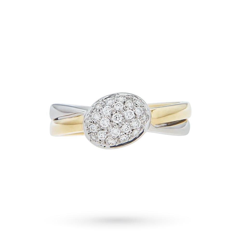  Salvini ring in white yellow gold oval pavé diamonds 0.22ct - SALVINI