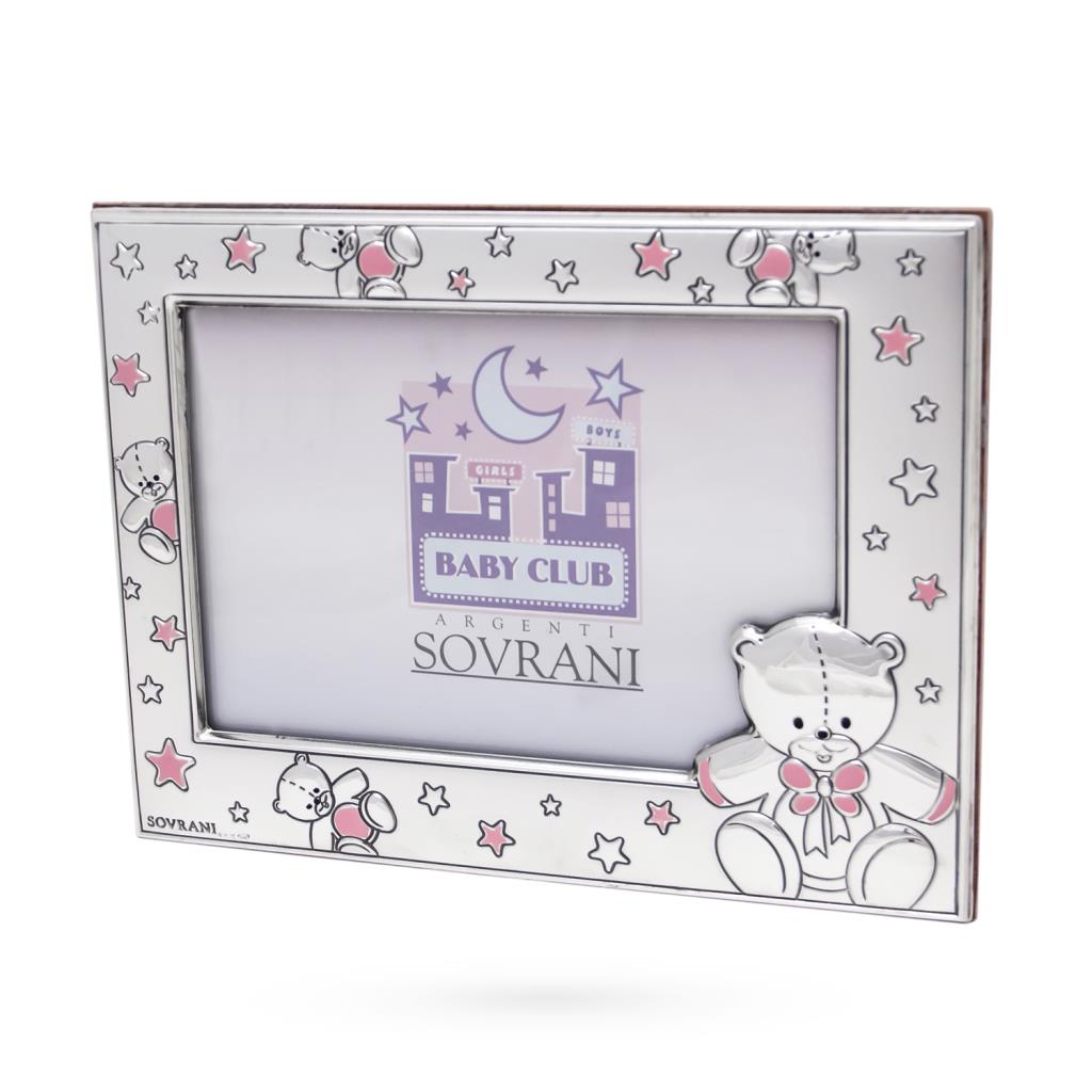 Photo frame silver 9x13 pink teddy bear - SOVRANI